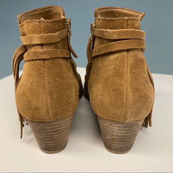 FRANCO SARTO Sz 10 Suede Straps Fringe Stacked Heel Western Style Zip Up Booties - Picture 7 of 11